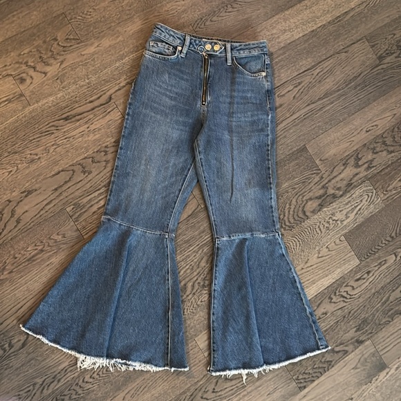 Top shop Moto Dree Flare Flare loose hem bell buttons crop jeans Sz 25 - Picture 8 of 16